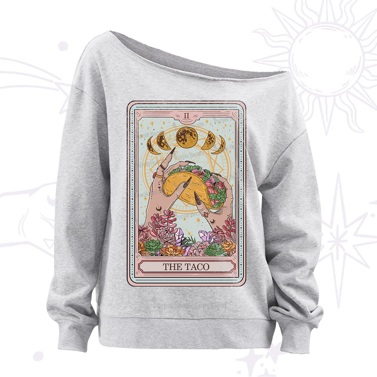 Purplehecate The Taco Tarot Off The Shoulder Sweatshirt
