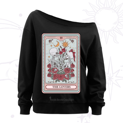 Purplehecate The Lovers Skeleton Tarot Off The Shoulder Sweatshirt