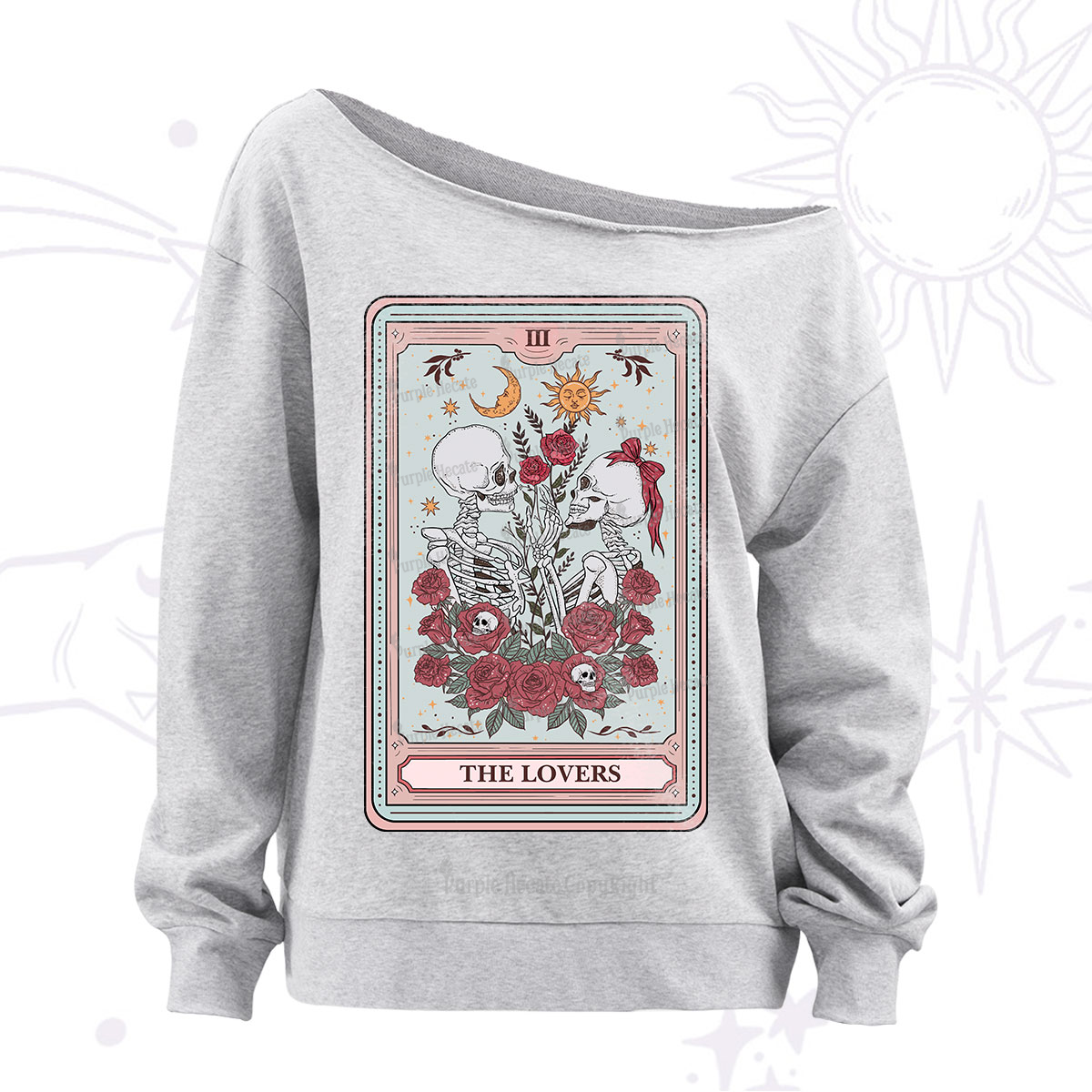 Purplehecate The Lovers Skeleton Tarot Off The Shoulder Sweatshirt