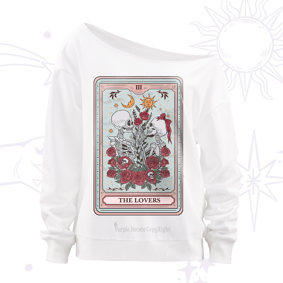 Purplehecate The Lovers Skeleton Tarot Off The Shoulder Sweatshirt
