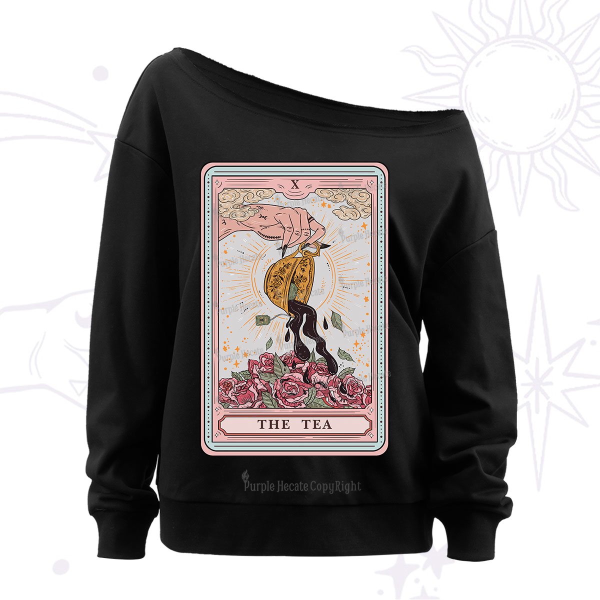 [Copy]Purplehecate The Lovers Tarot Card Off The Shoulder Sweatshirt