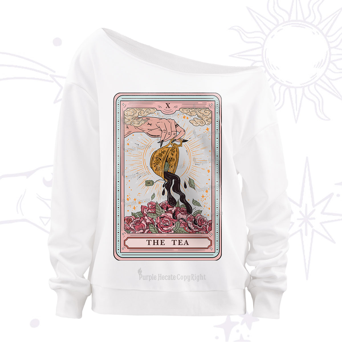 [Copy]Purplehecate The Lovers Tarot Card Off The Shoulder Sweatshirt