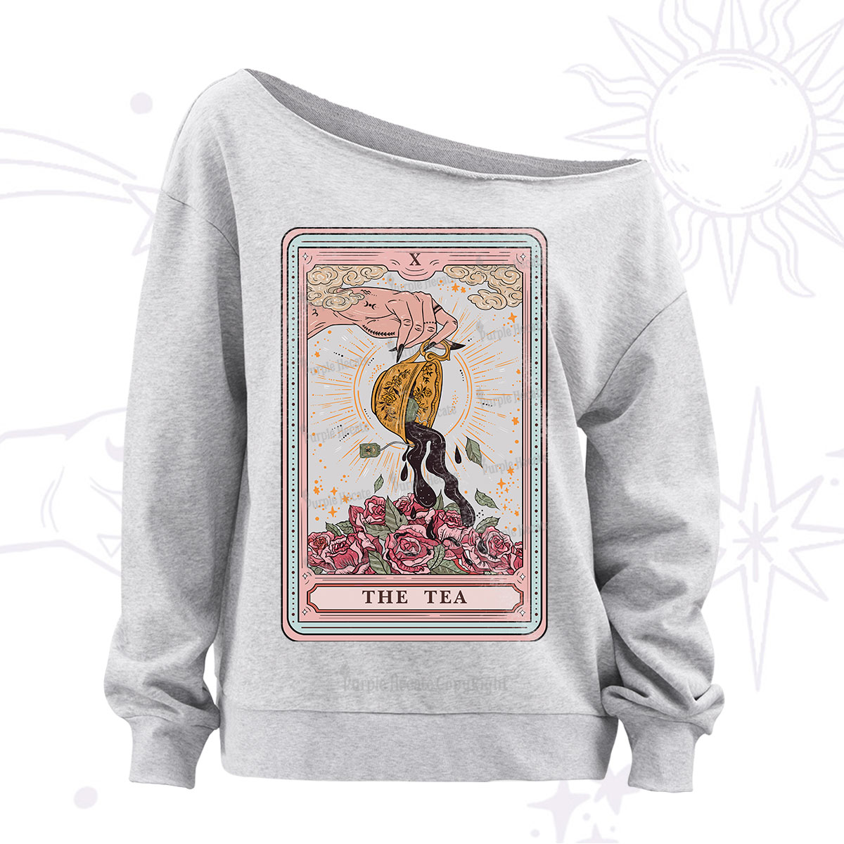 [Copy]Purplehecate The Lovers Tarot Card Off The Shoulder Sweatshirt