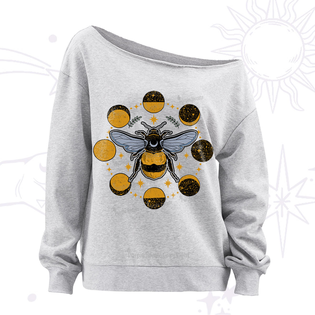 Purplehecate Phases of the Moon Bee Off The Shoulder Sweatshirt