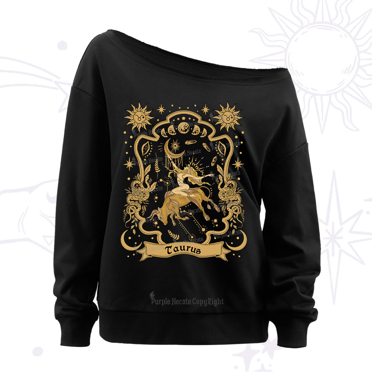 Purplehecate Taurus' Astral Mirage Zodiac Off The Shoulder Sweatshirt