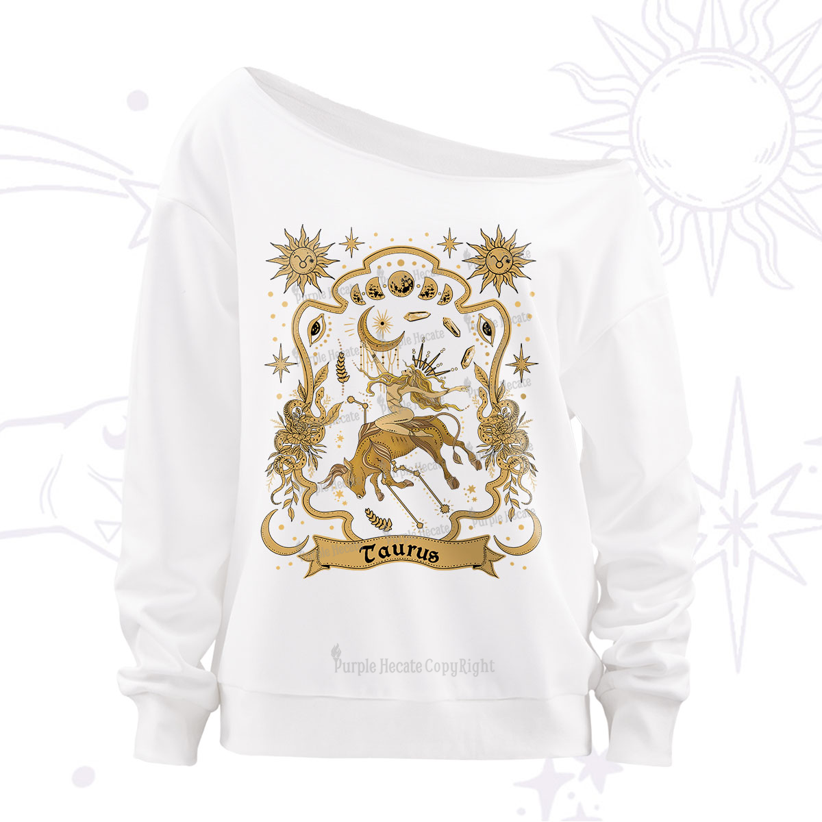 Purplehecate Taurus' Astral Mirage Zodiac Off The Shoulder Sweatshirt