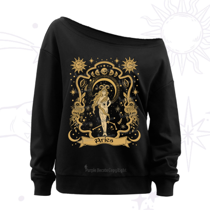 Purplehecate Aries' Astral Mirage Zodiac Off The Shoulder Sweatshirt