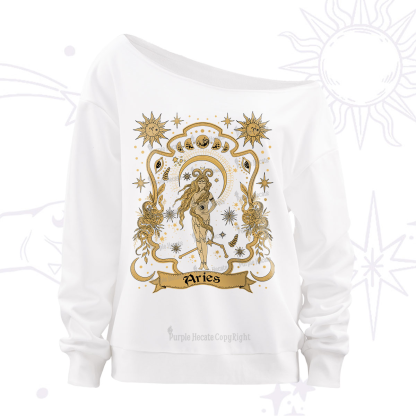 Purplehecate Aries' Astral Mirage Zodiac Off The Shoulder Sweatshirt