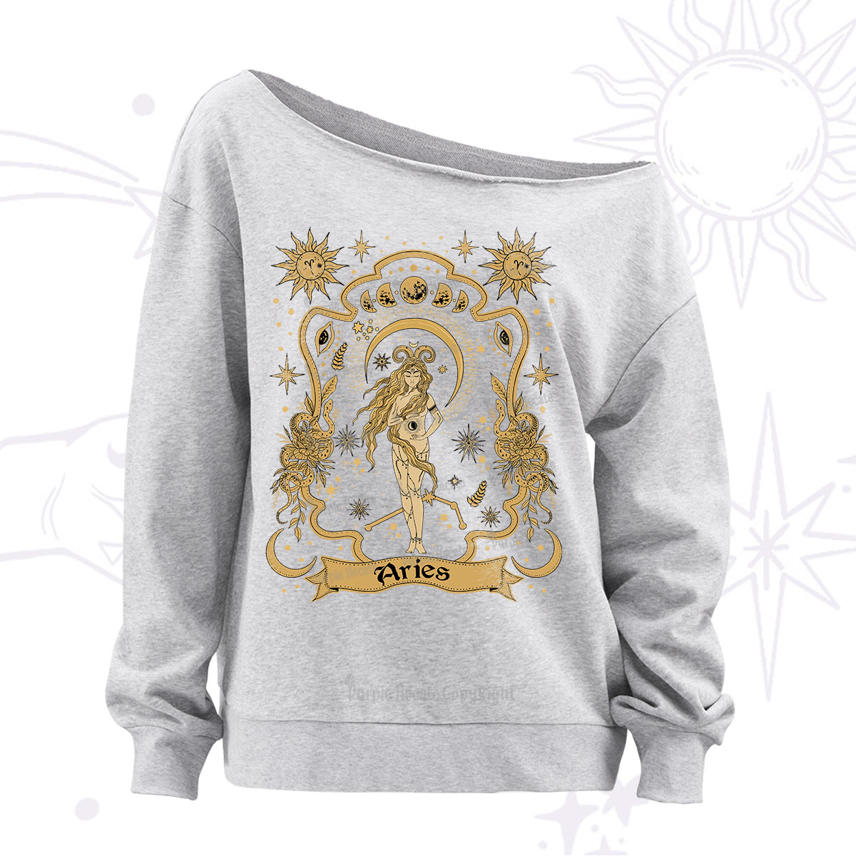 Purplehecate Aries' Astral Mirage Zodiac Off The Shoulder Sweatshirt