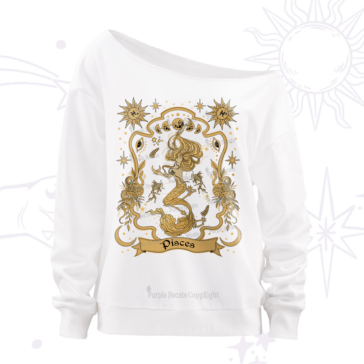 Purplehecate Pisces' Astral Mirage Zodiac Off The Shoulder Sweatshirt