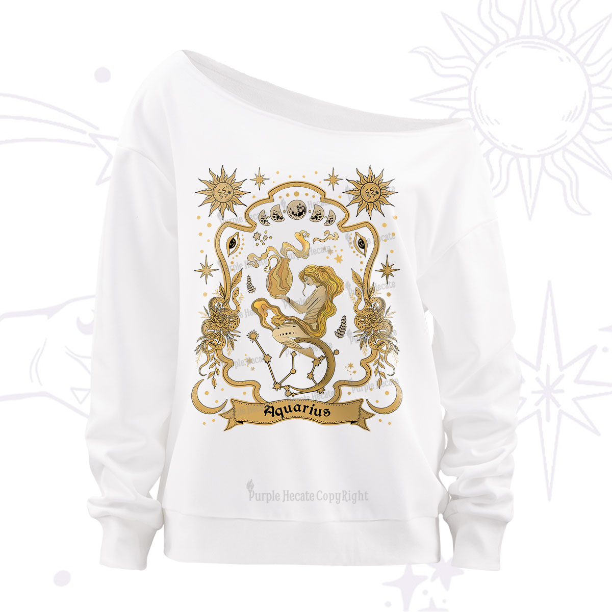 Purplehecate Aquarius' Astral Mirage Zodiac Off The Shoulder Sweatshirt