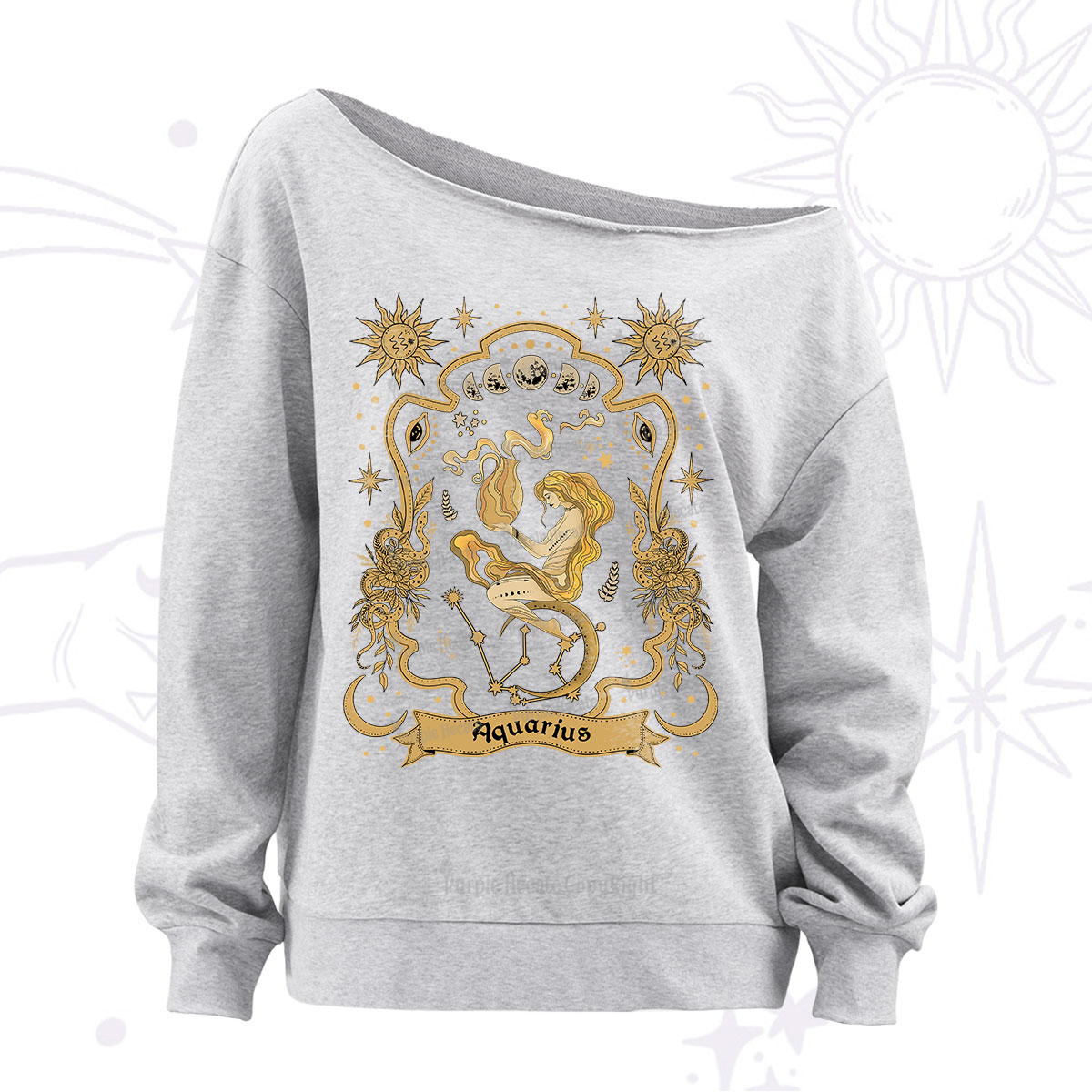 Purplehecate Aquarius' Astral Mirage Zodiac Off The Shoulder Sweatshirt