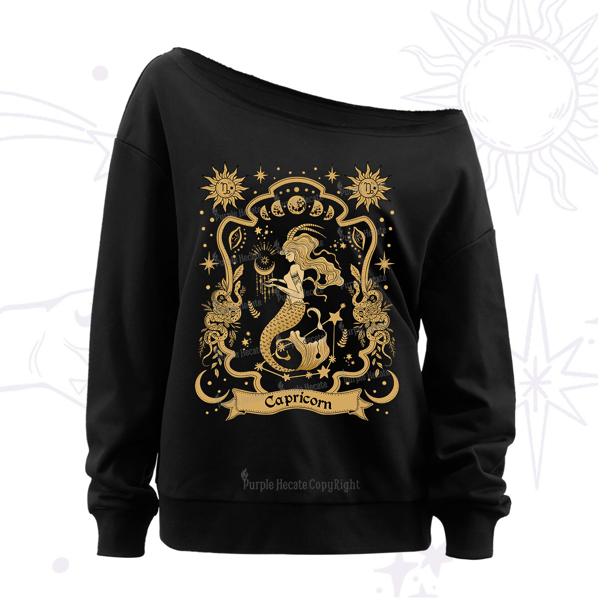 Purplehecate Capricorn' Astral Mirage Zodiac Off The Shoulder Sweatshirt