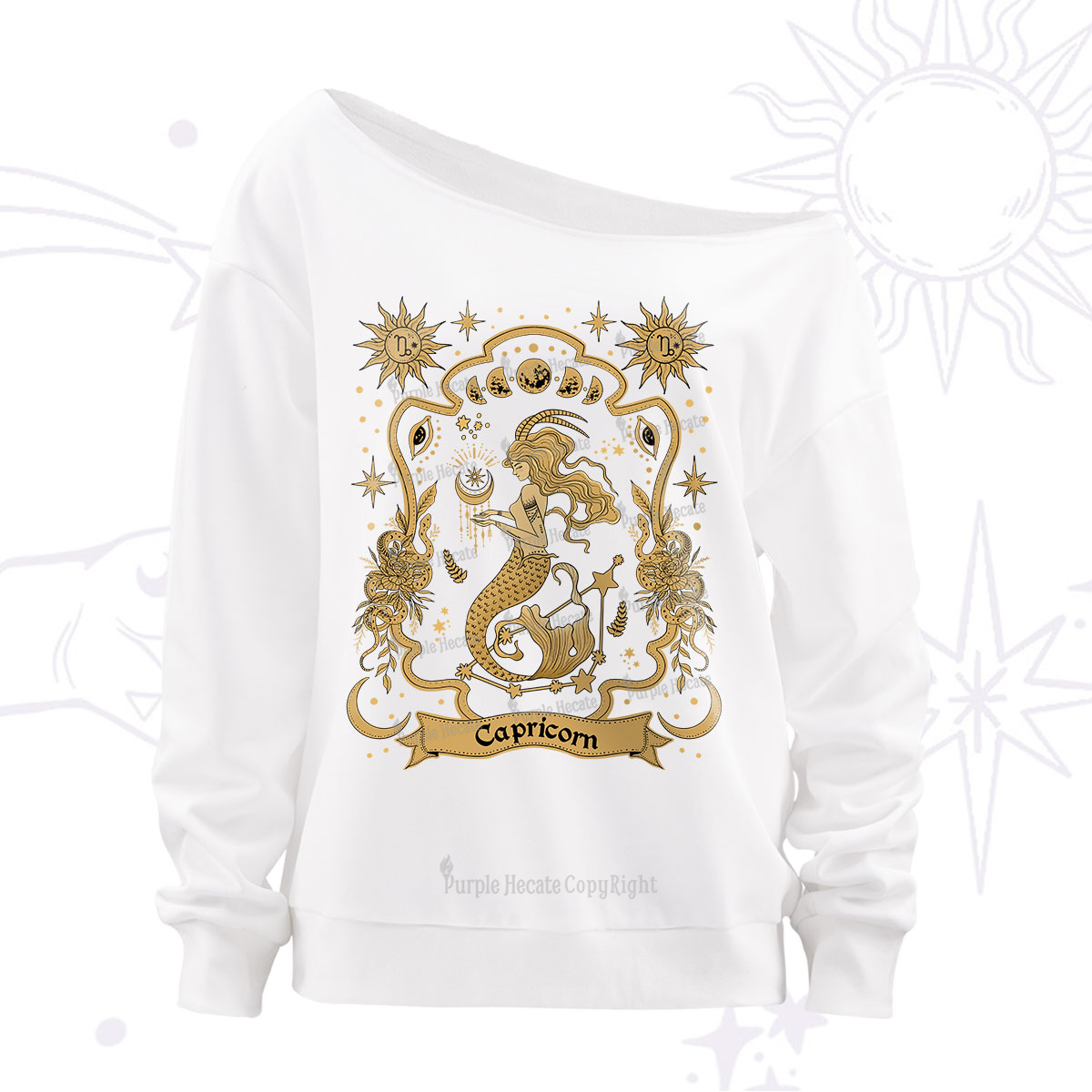 Purplehecate Capricorn' Astral Mirage Zodiac Off The Shoulder Sweatshirt