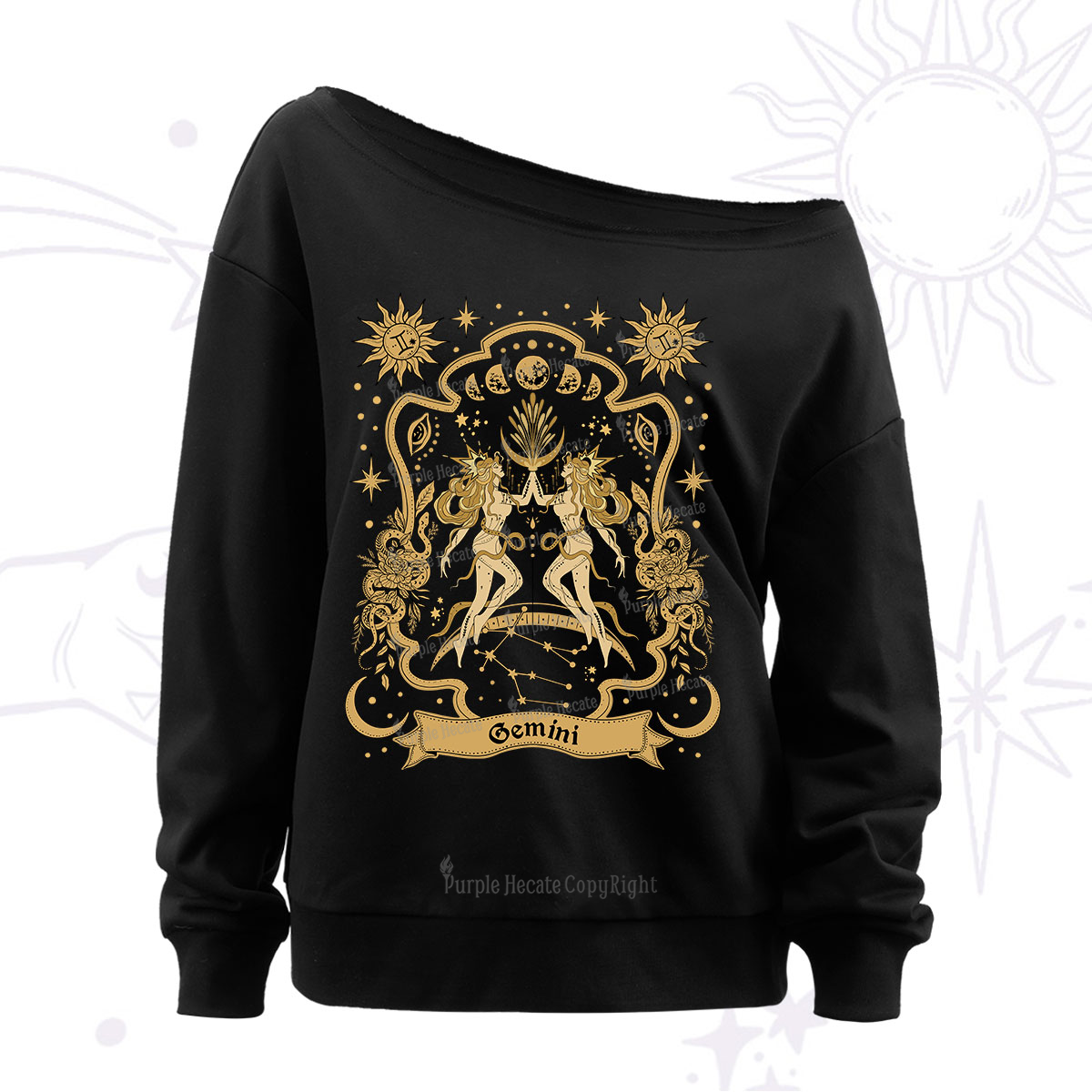 Purplehecate Gemini' Astral Mirage Zodiac Off The Shoulder Sweatshirt