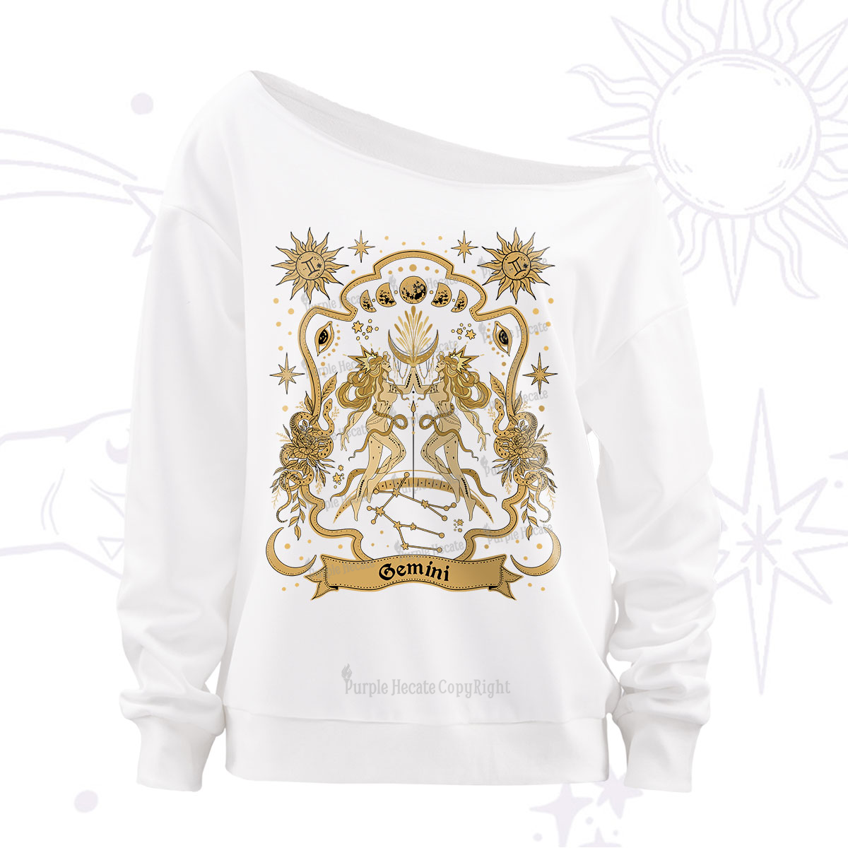 Purplehecate Gemini' Astral Mirage Zodiac Off The Shoulder Sweatshirt