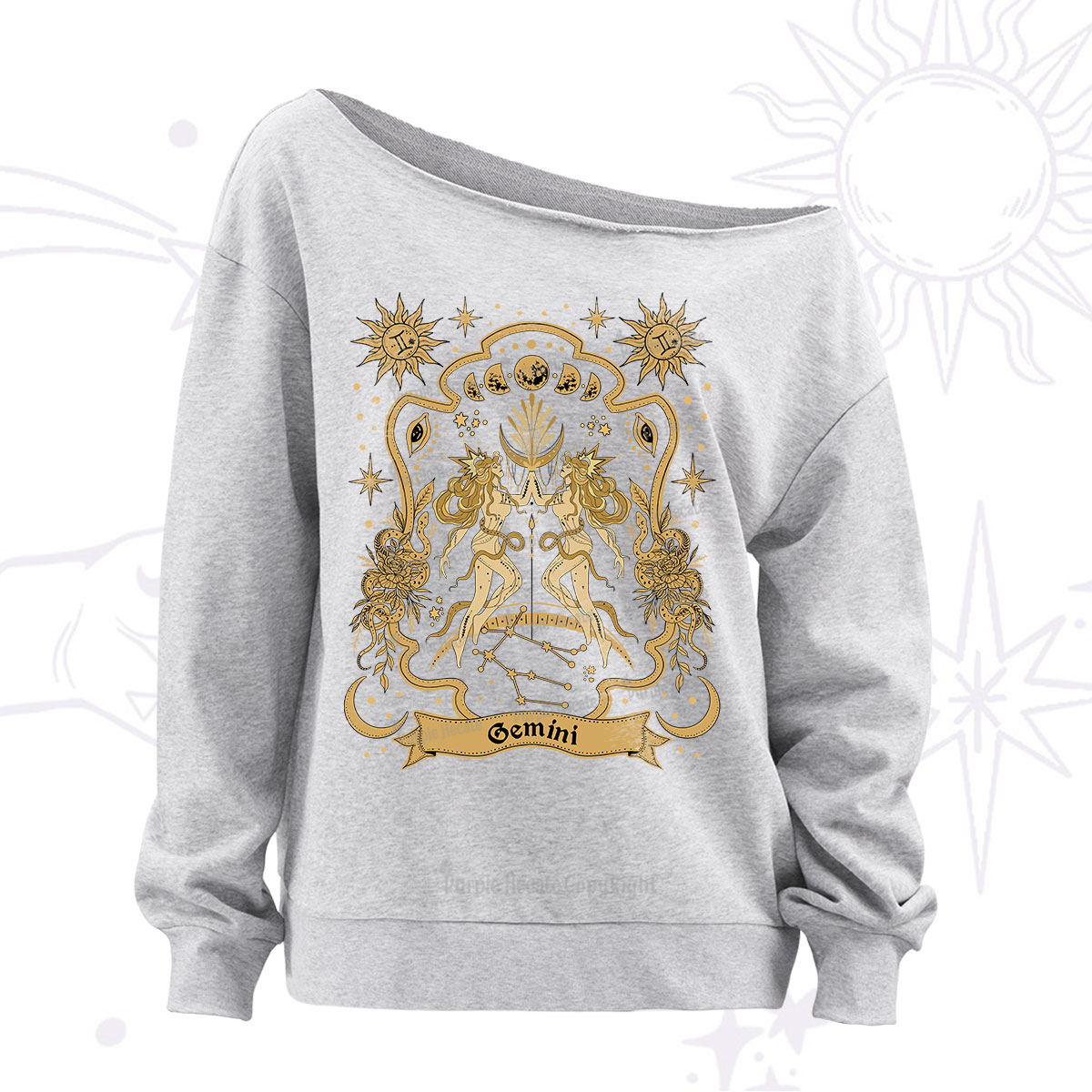 Purplehecate Gemini' Astral Mirage Zodiac Off The Shoulder Sweatshirt