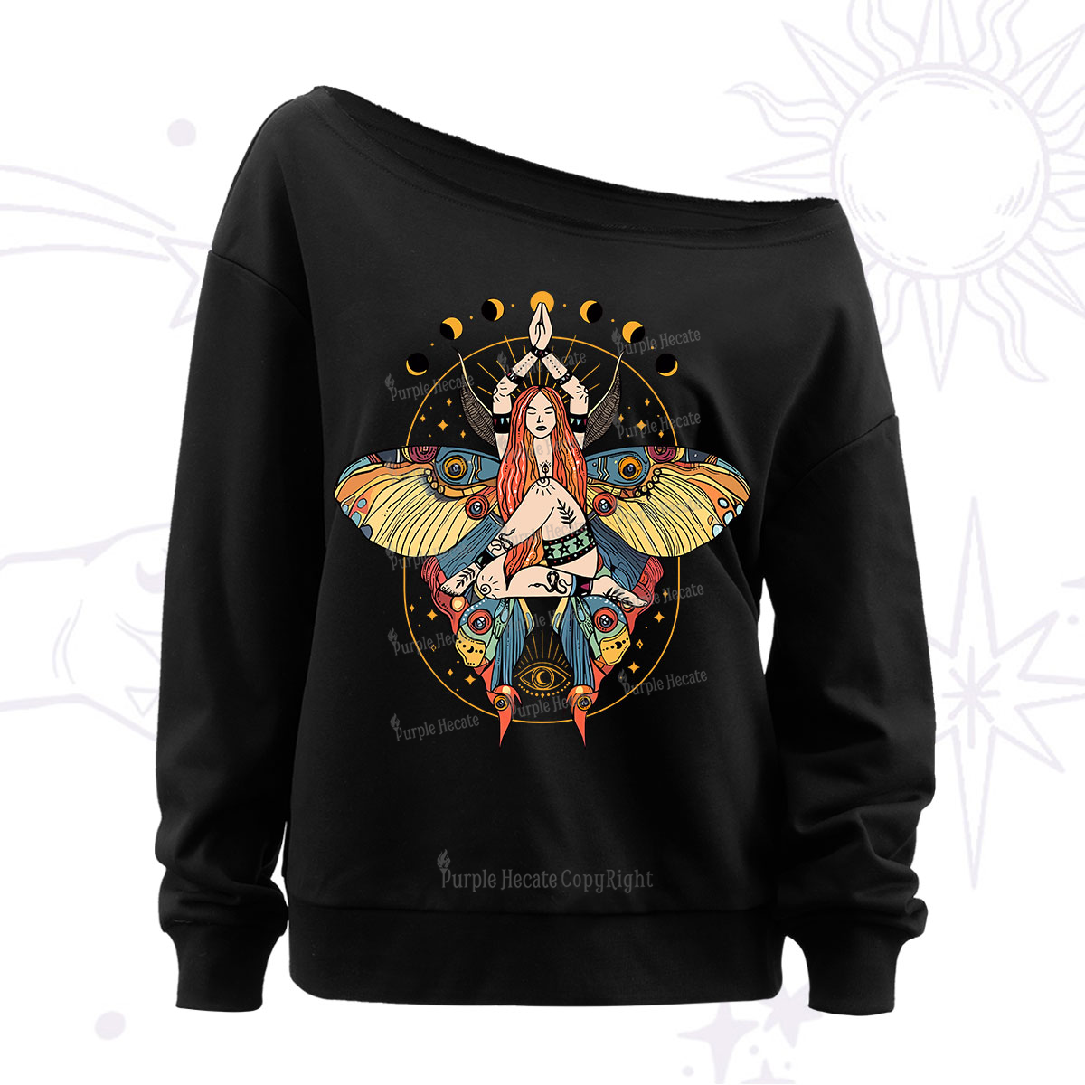Purplehecate Luna Moth Off The Shoulder Sweatshirt
