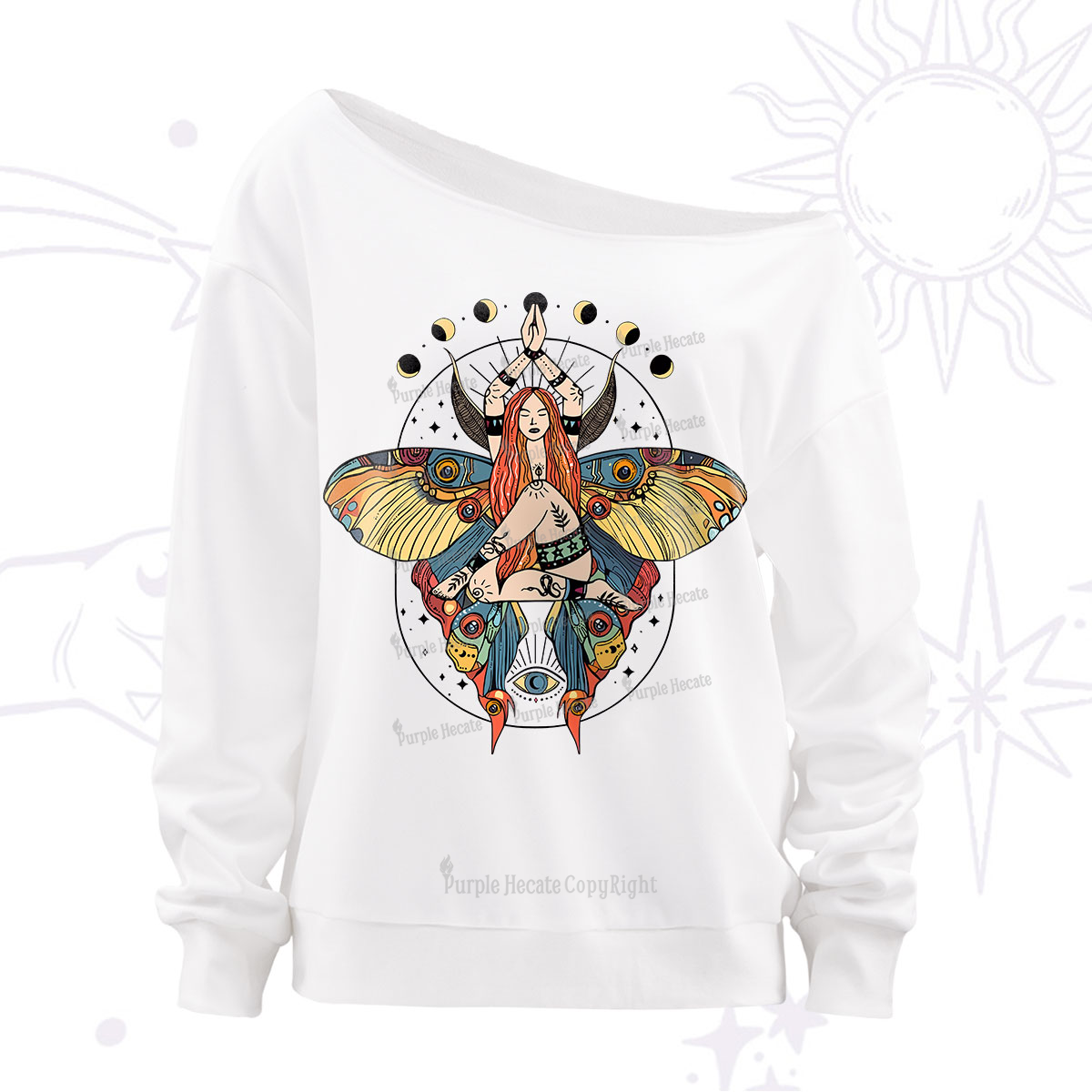 Purplehecate Luna Moth Off The Shoulder Sweatshirt