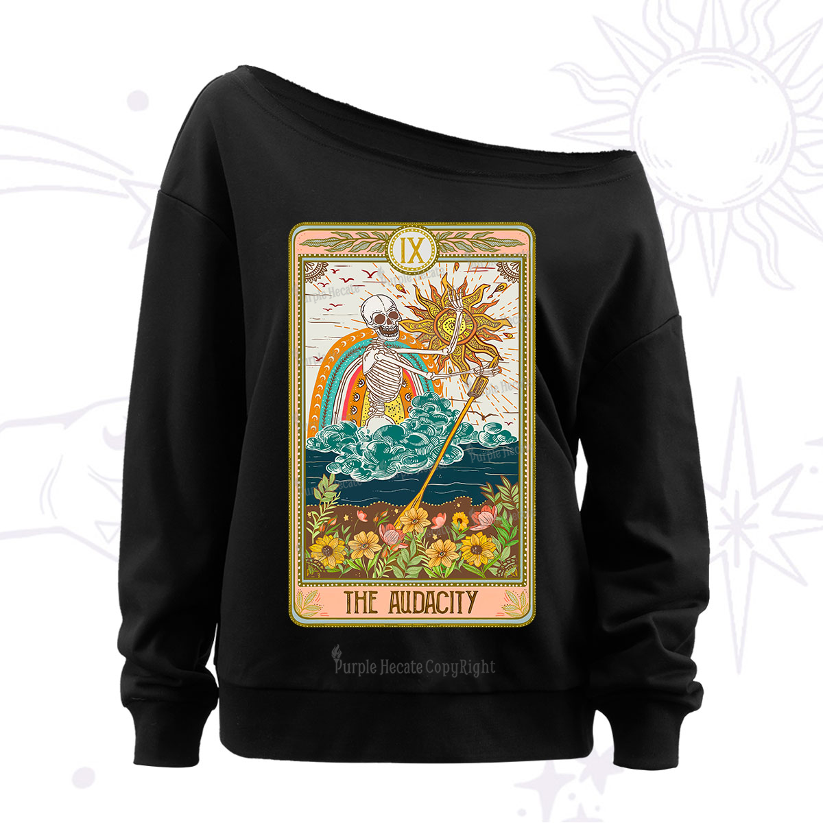 Purplehecate The Audacity Tarot Card Off The Shoulder Sweatshirt