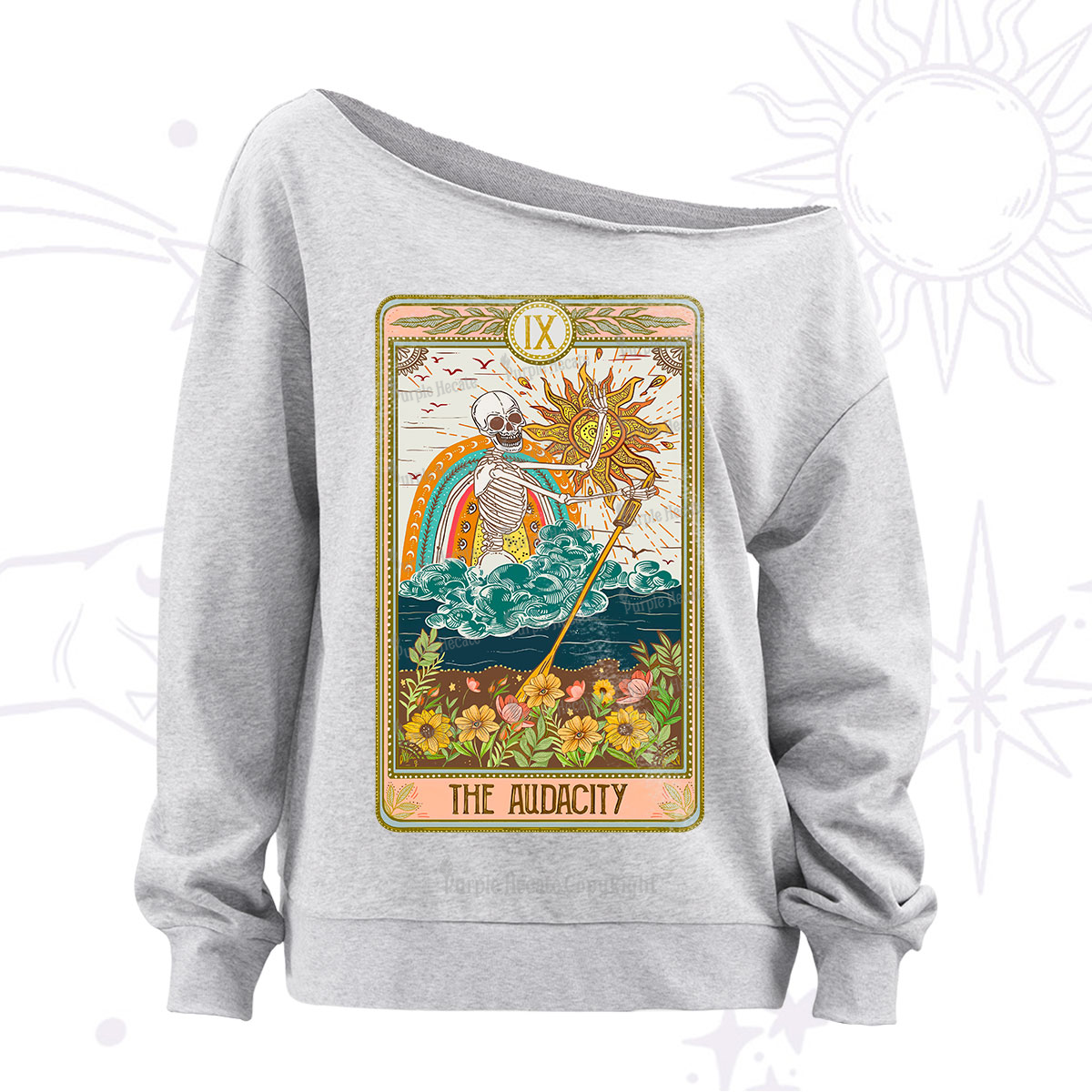 Purplehecate The Audacity Tarot Card Off The Shoulder Sweatshirt