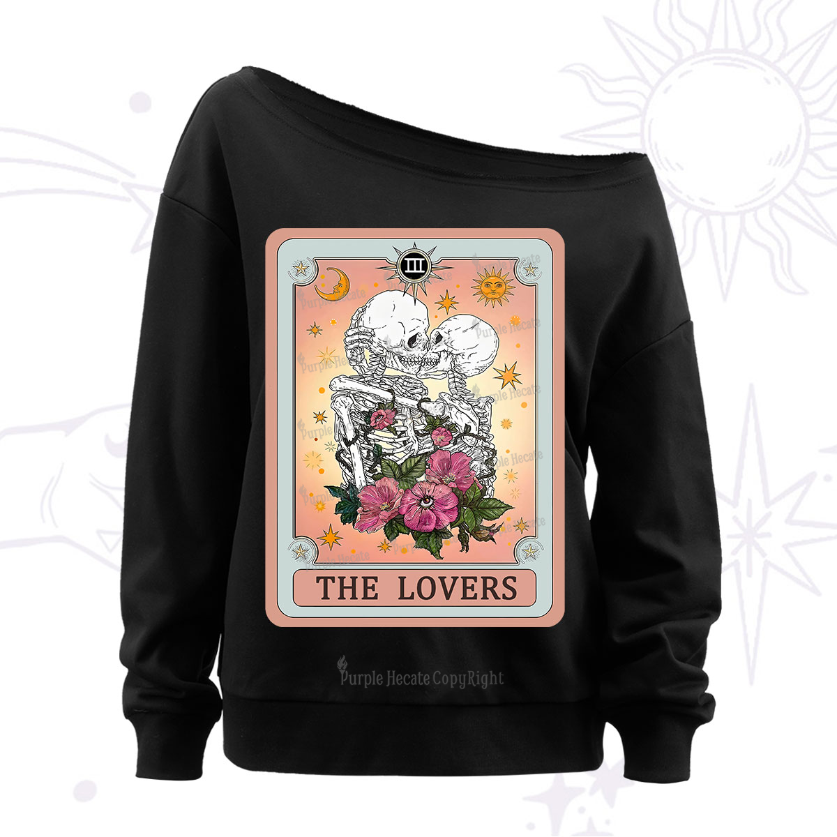 Purplehecate The Lovers Tarot Card Off The Shoulder Sweatshirt