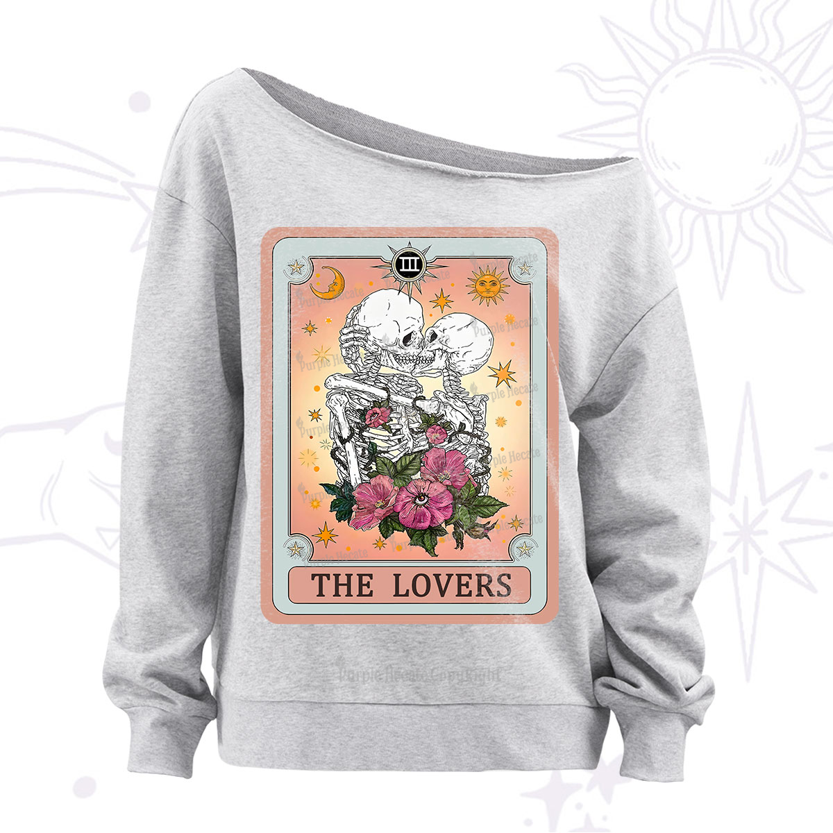 Purplehecate The Lovers Tarot Card Off The Shoulder Sweatshirt