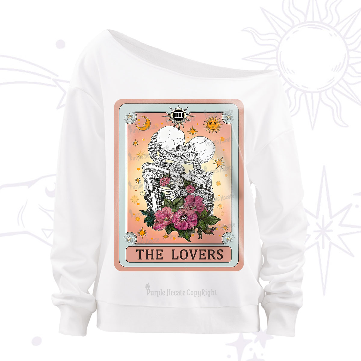 Purplehecate The Lovers Tarot Card Off The Shoulder Sweatshirt