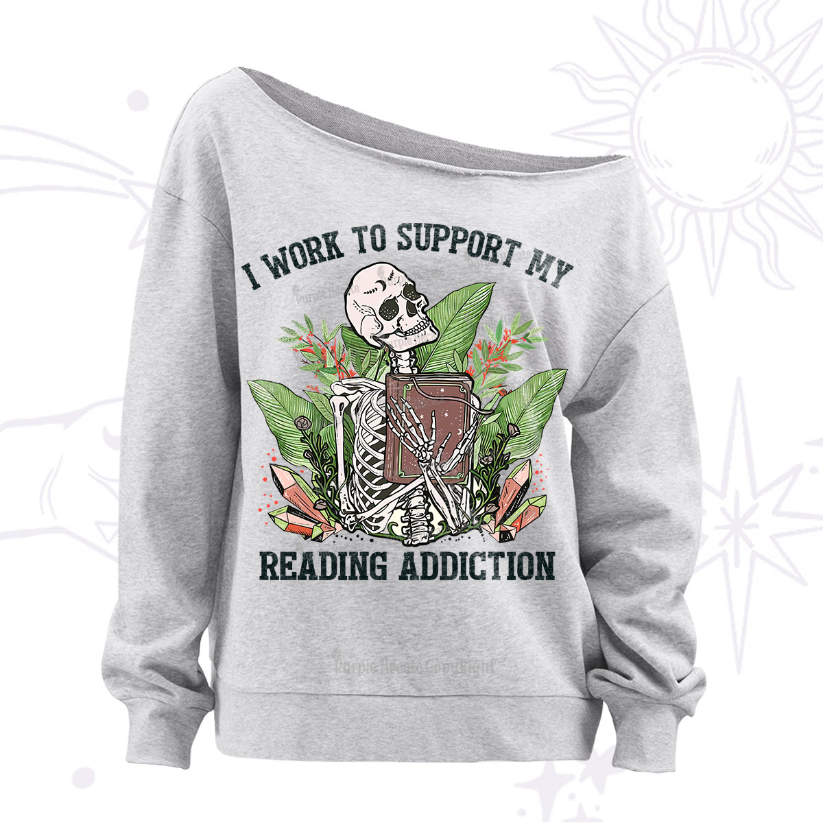 Purplehecate I Work Support My Reading Addiction Off The Shoulder Sweatshirt