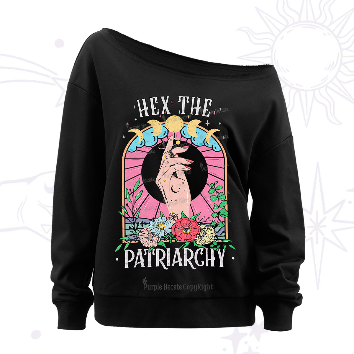 Purplehecate Hex The Patriarchy Off The Shoulder Sweatshirt