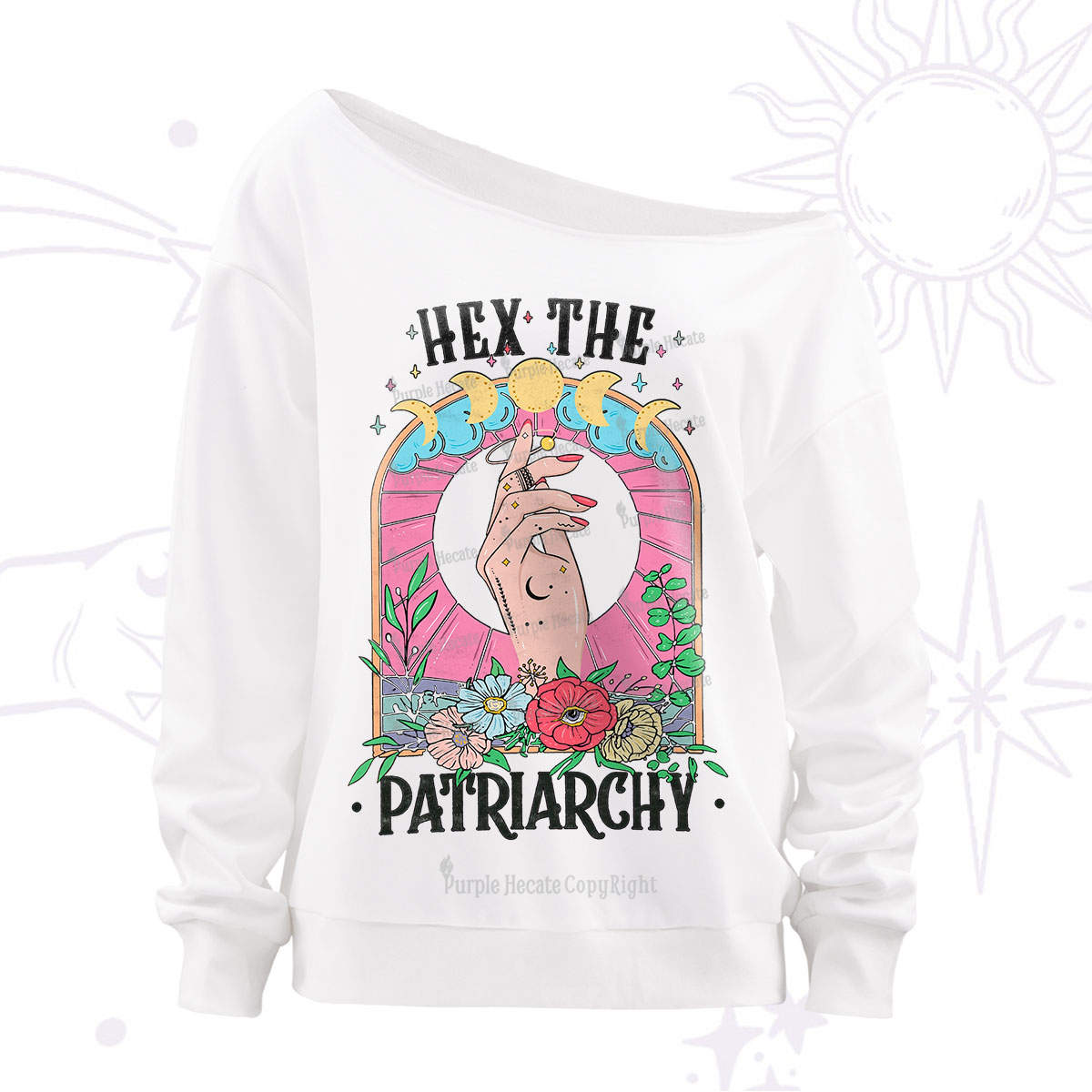 Purplehecate Hex The Patriarchy Off The Shoulder Sweatshirt