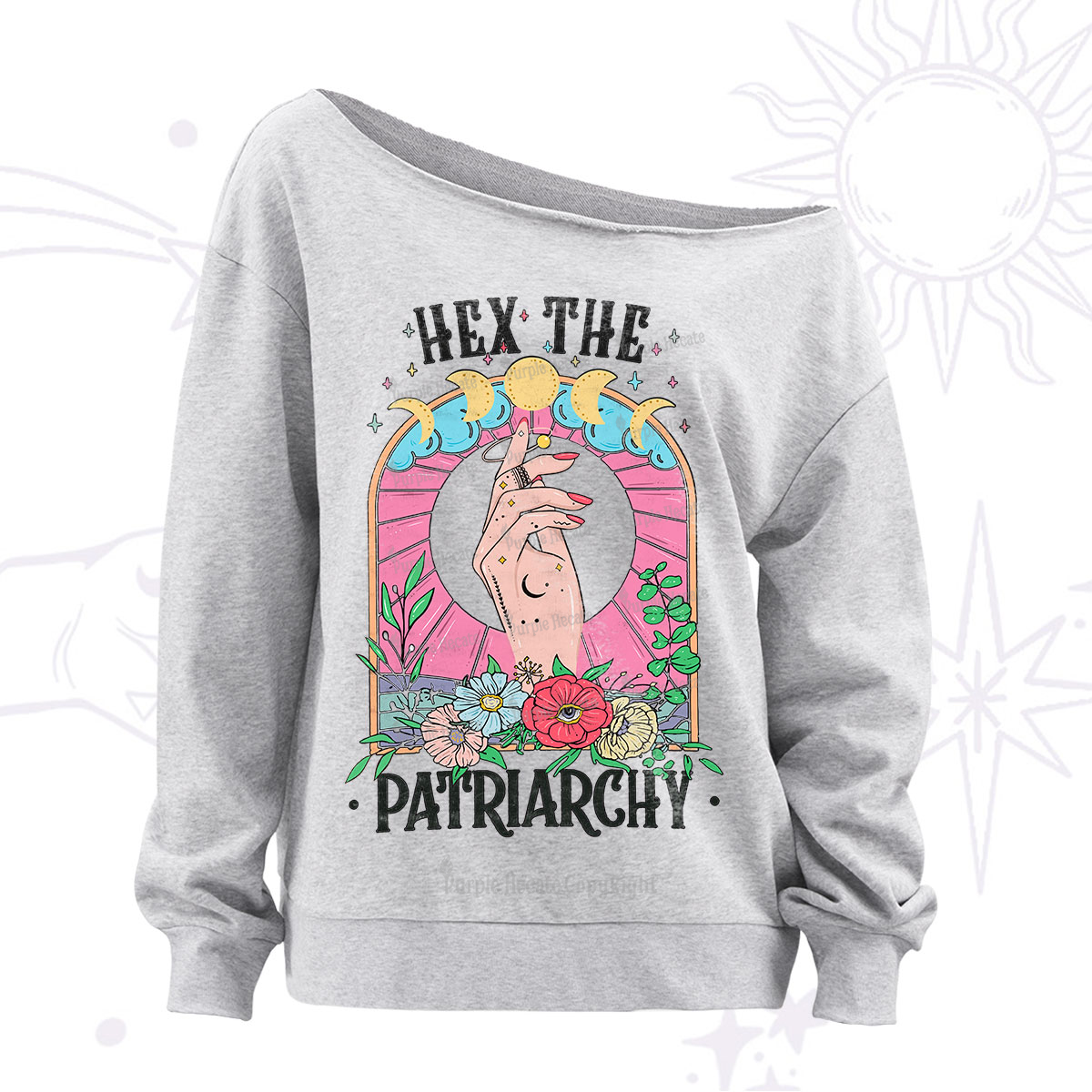 Purplehecate Hex The Patriarchy Off The Shoulder Sweatshirt