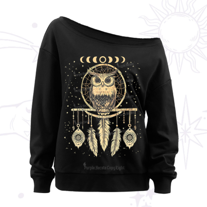 Purplehecate Luna Owl Dream Catcher Off The Shoulder Sweatshirt