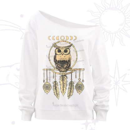 Purplehecate Luna Owl Dream Catcher Off The Shoulder Sweatshirt