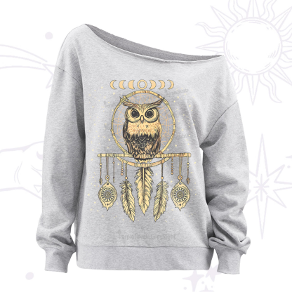 Purplehecate Luna Owl Dream Catcher Off The Shoulder Sweatshirt