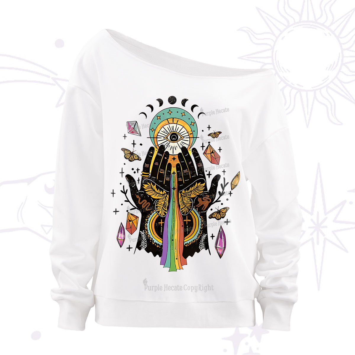 Purplehecate Mystical Witchy Hands Off The Shoulder Sweatshirt