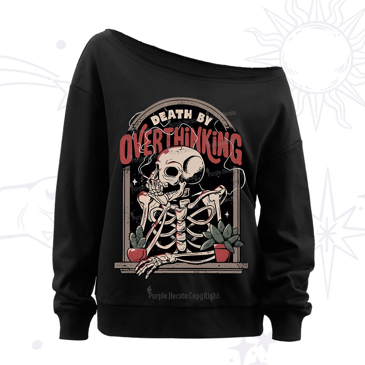 Purplehecate Death By Overthinking Off The Shoulder Sweatshirt