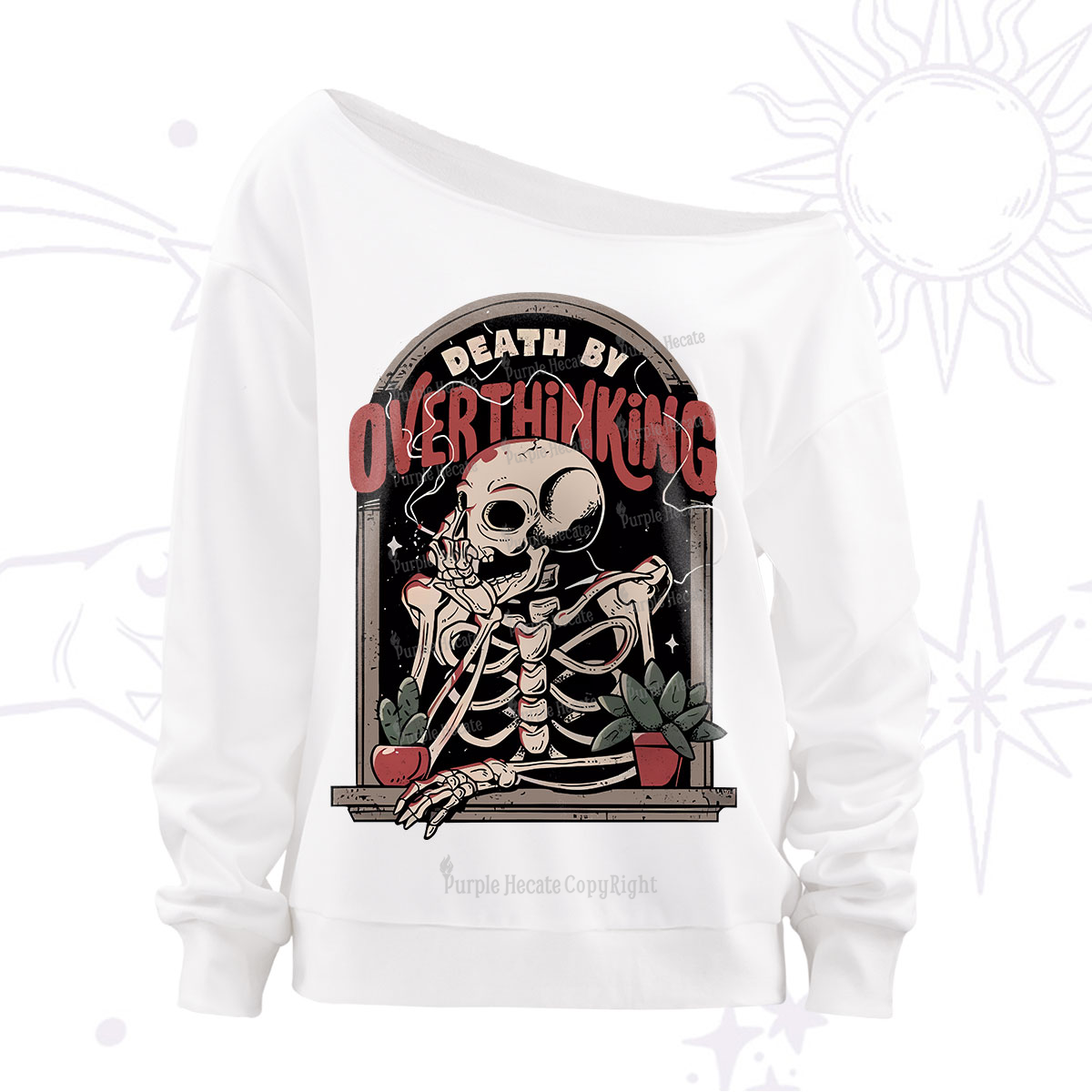 Purplehecate Death By Overthinking Off The Shoulder Sweatshirt