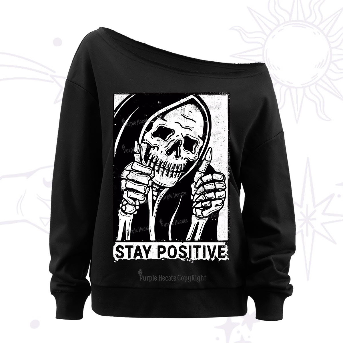 Purplehecate Stay Positive Off The Shoulder Sweatshirt