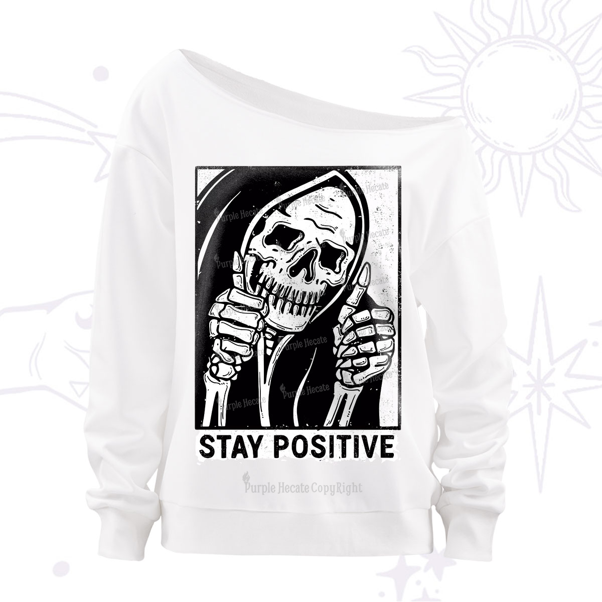 Purplehecate Stay Positive Off The Shoulder Sweatshirt