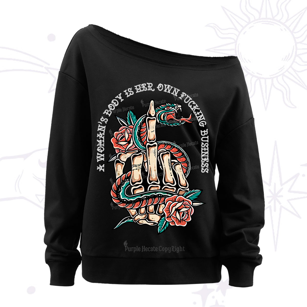 Purplehecate A Women’s Body Is Her Off The Shoulder Sweatshirt