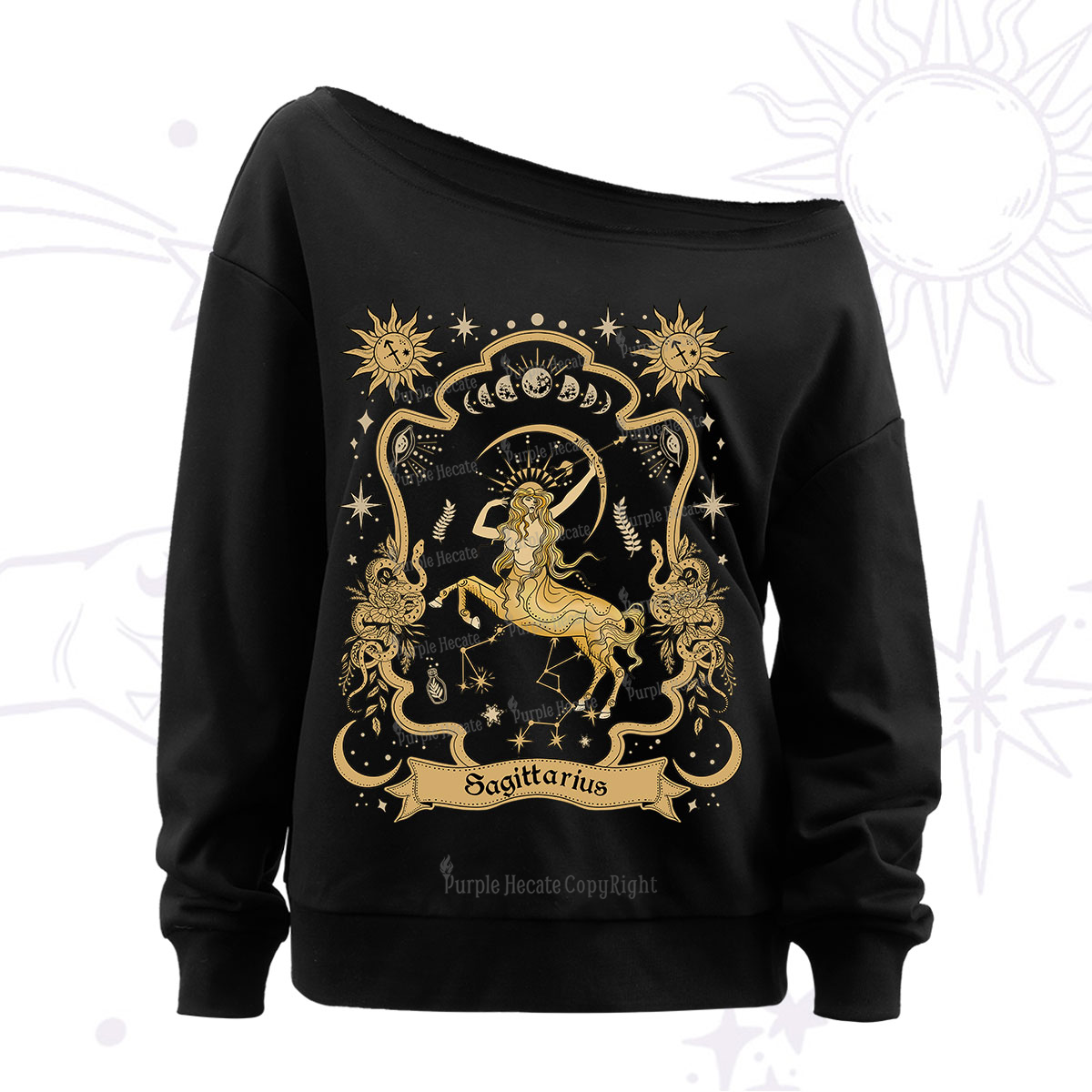Purplehecate Sagittarius' Astral Mirage Zodiac Off The Shoulder Sweatshirt
