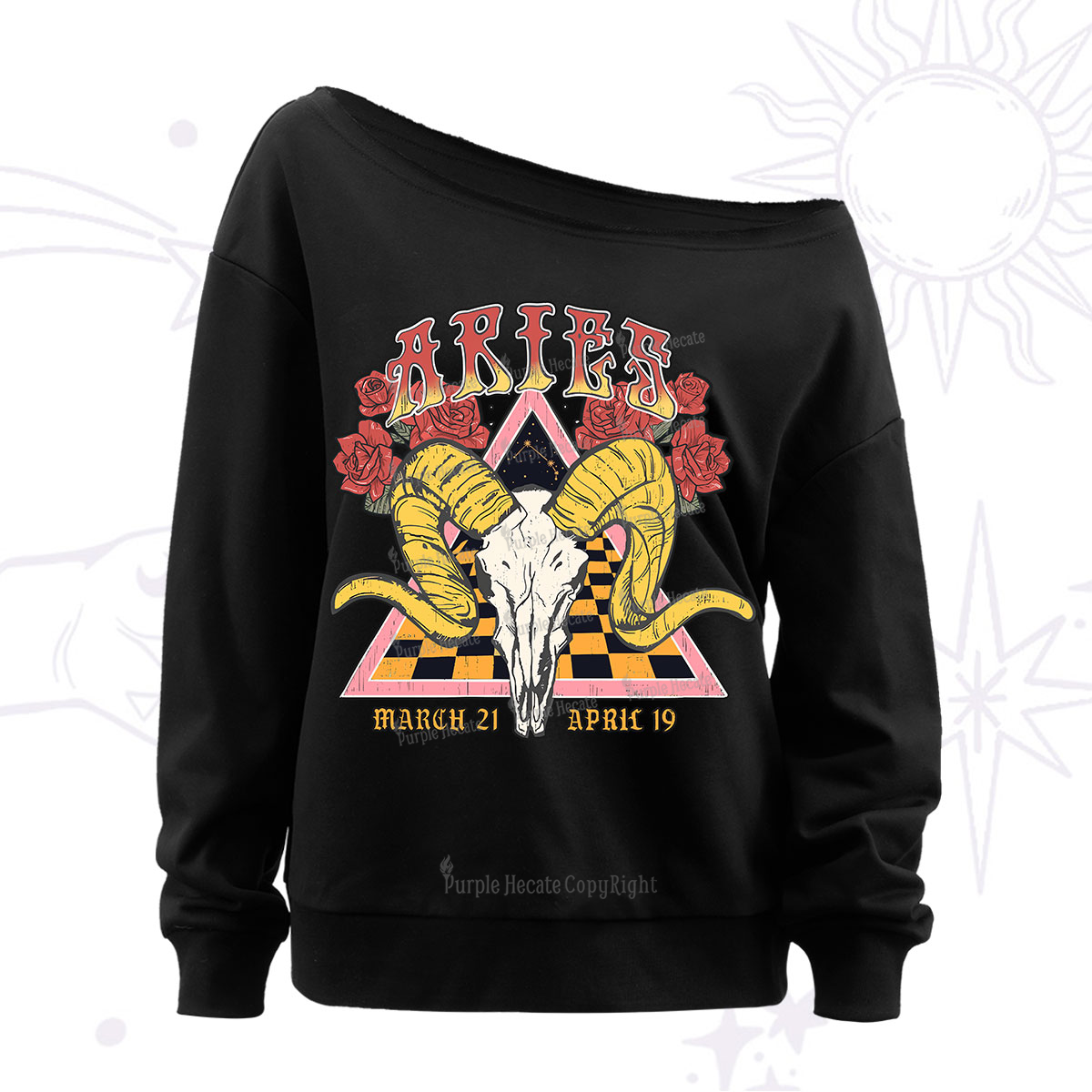 Purplehecate Aries Crew Zodiac Off The Shoulder Sweatshirt