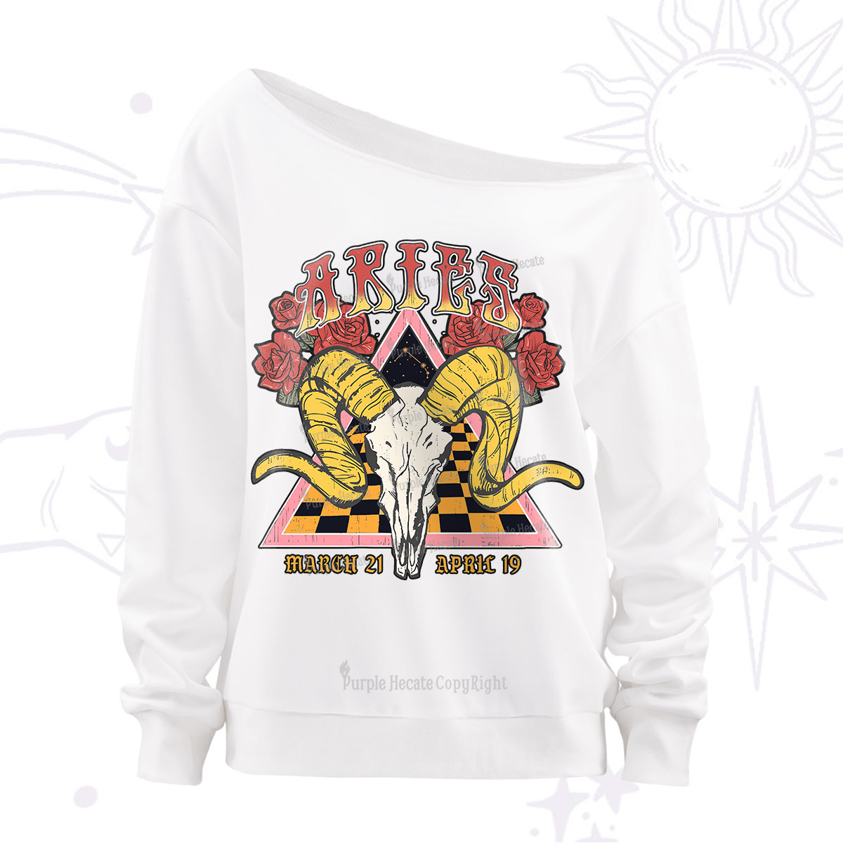 Purplehecate Aries Crew Zodiac Off The Shoulder Sweatshirt
