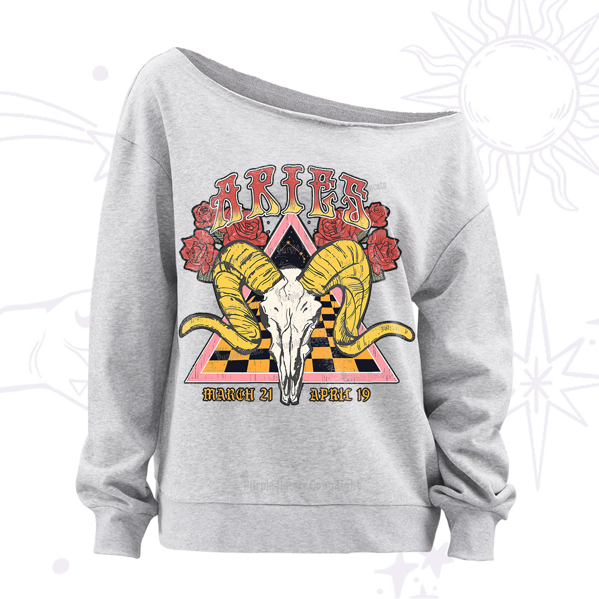 Purplehecate Aries Crew Zodiac Off The Shoulder Sweatshirt