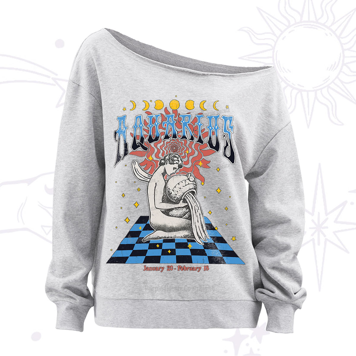 Purplehecate Aquarius Crew Zodiac Off The Shoulder Sweatshirt