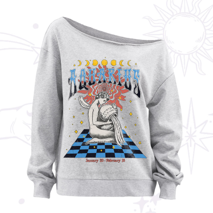 Purplehecate Aquarius Crew Zodiac Off The Shoulder Sweatshirt