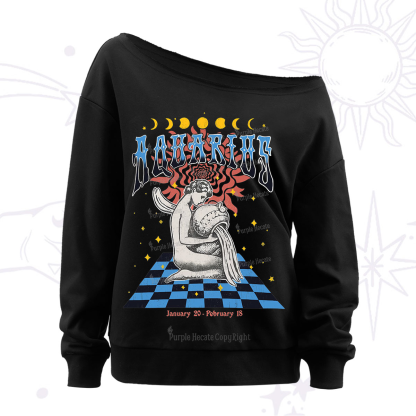 Purplehecate Aquarius Crew Zodiac Off The Shoulder Sweatshirt