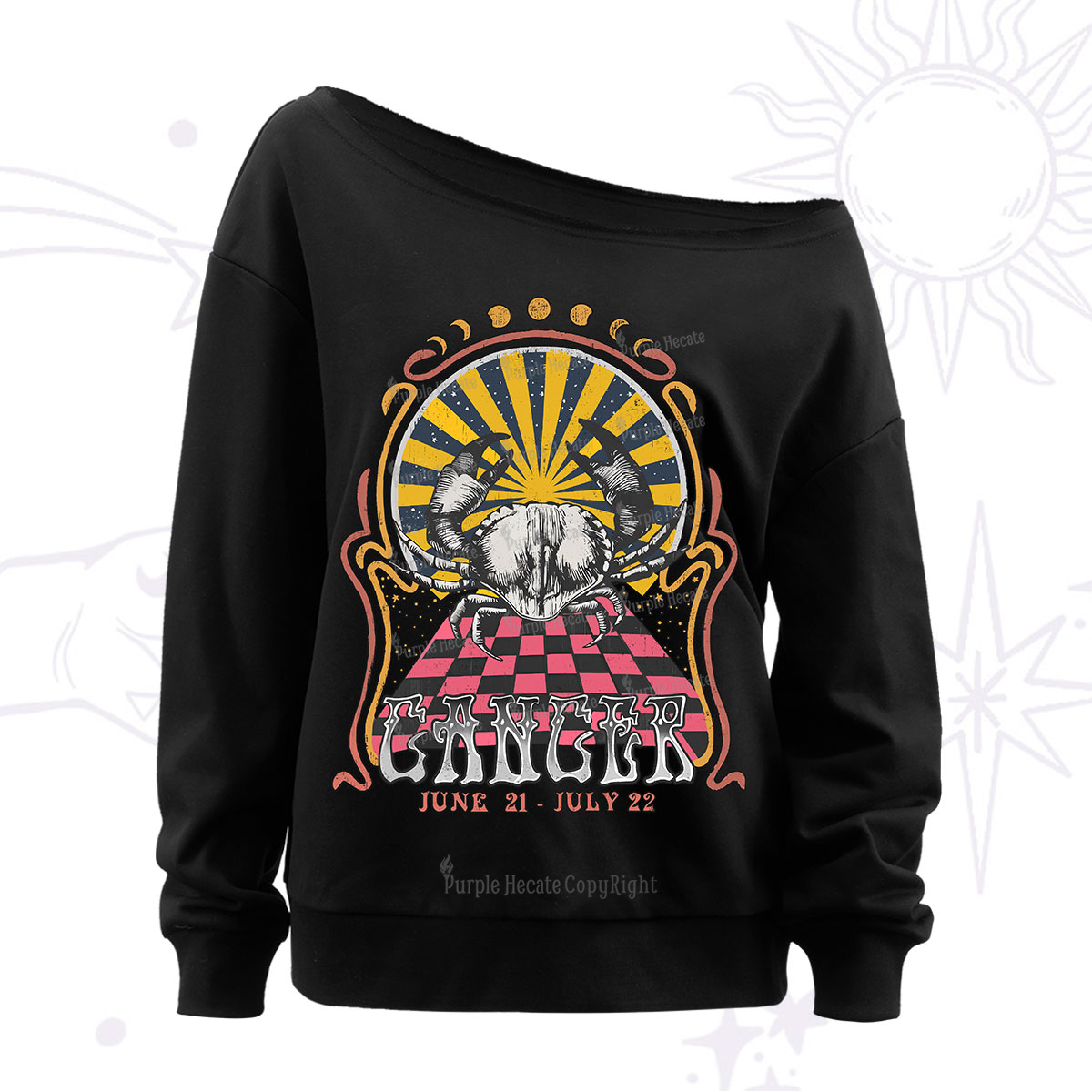 Purplehecate Cancer Crew Zodiac Off The Shoulder Sweatshirt