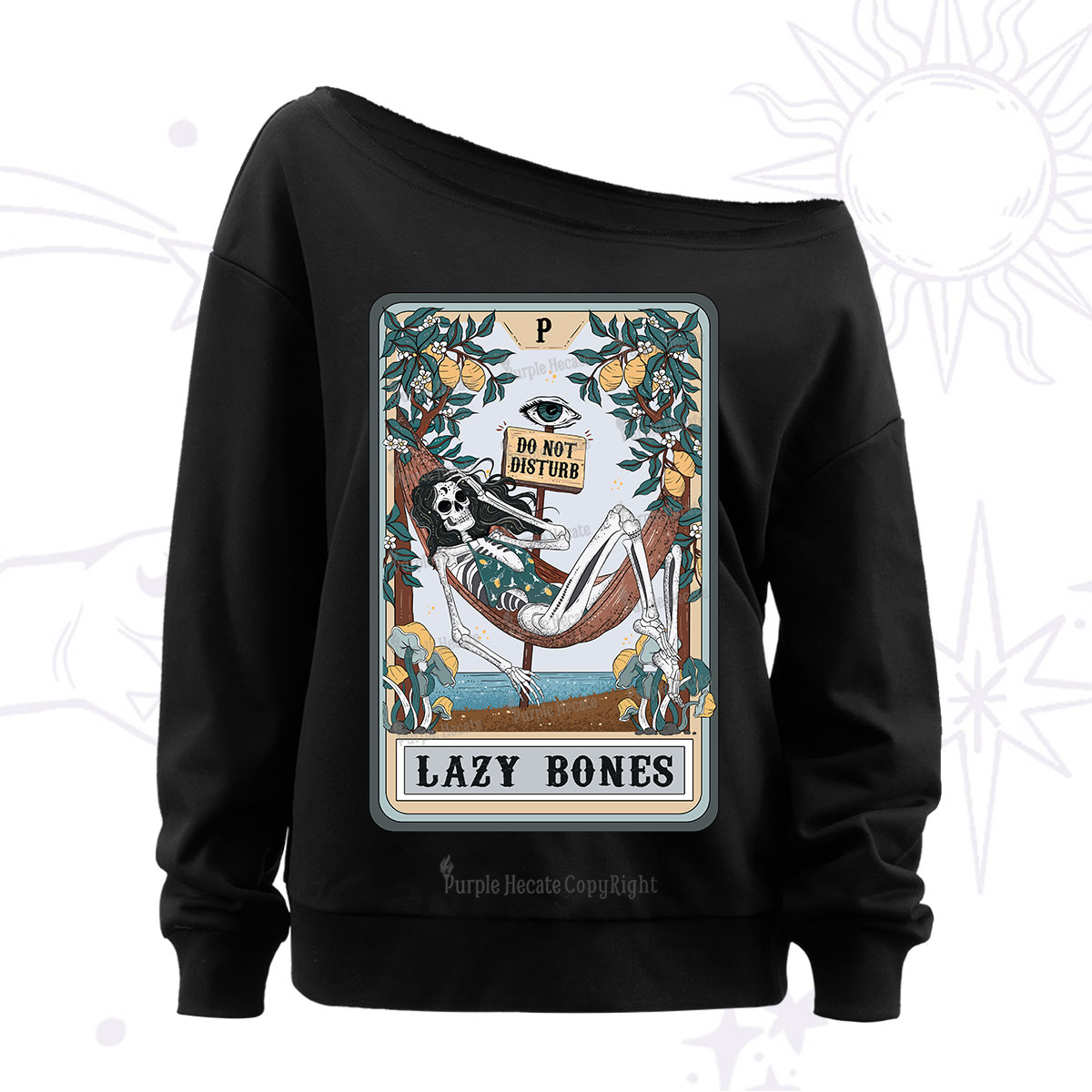 Purplehecate The Lazy Bones Tarot Off The Shoulder Sweatshirt